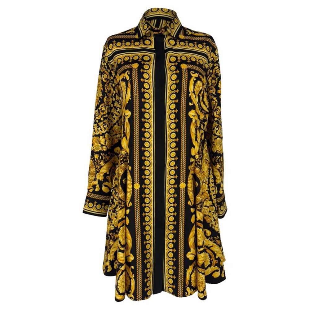 Versace Barocco-Print Mini Shirt Dress in Multicolor Silk